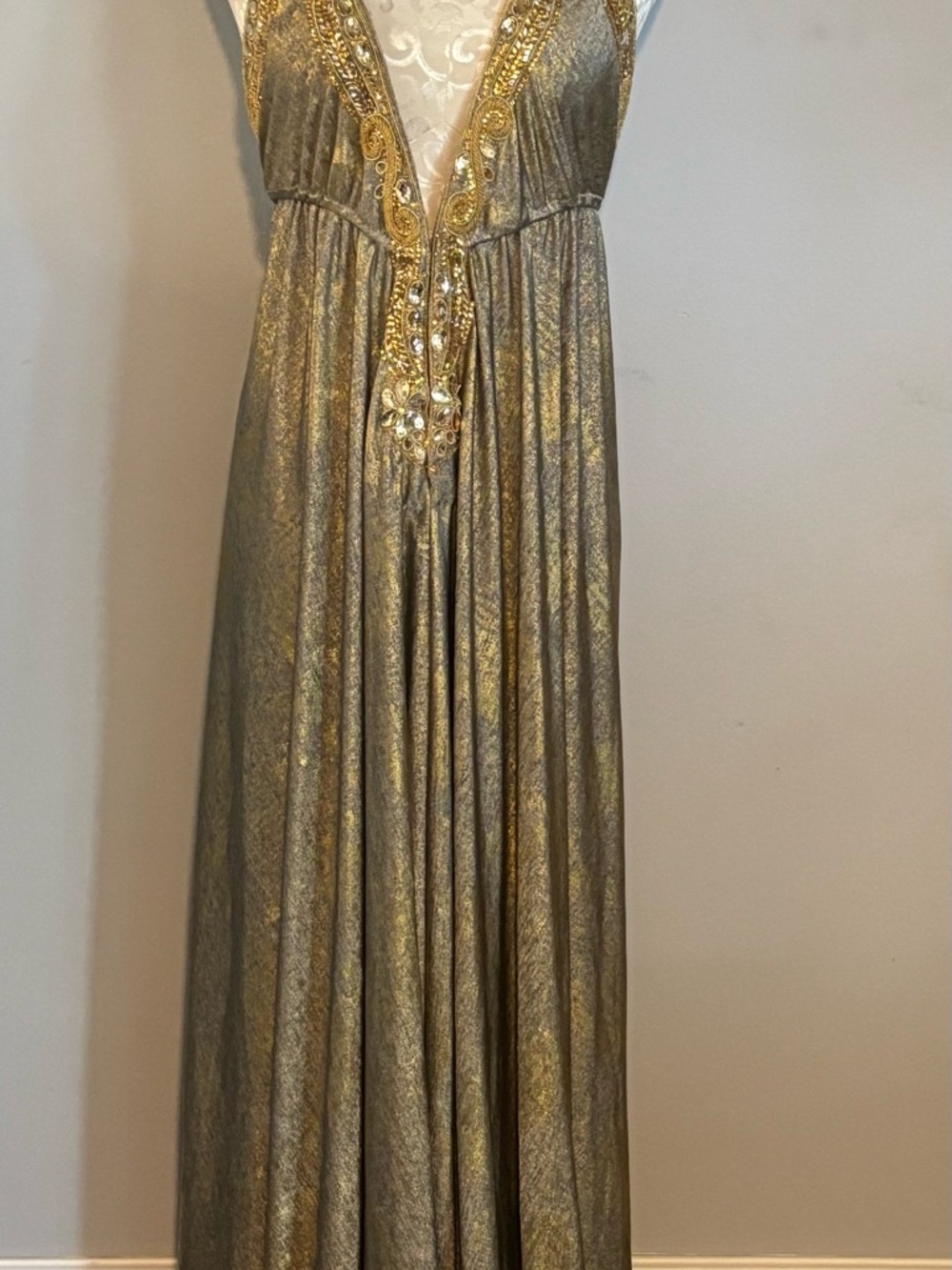 Boston Proper Gold Metallic Halter Evening Gown - Picture 5 of 12